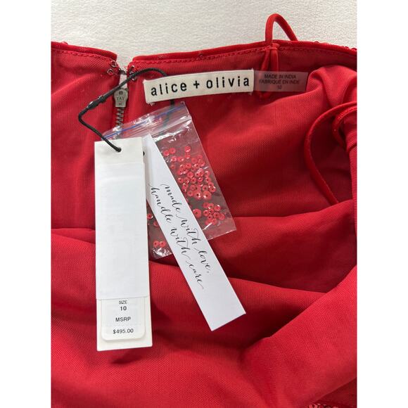 New Alice + Olivia Nelle Red Sequin Micro Mini Dress - Picture 3 of 12